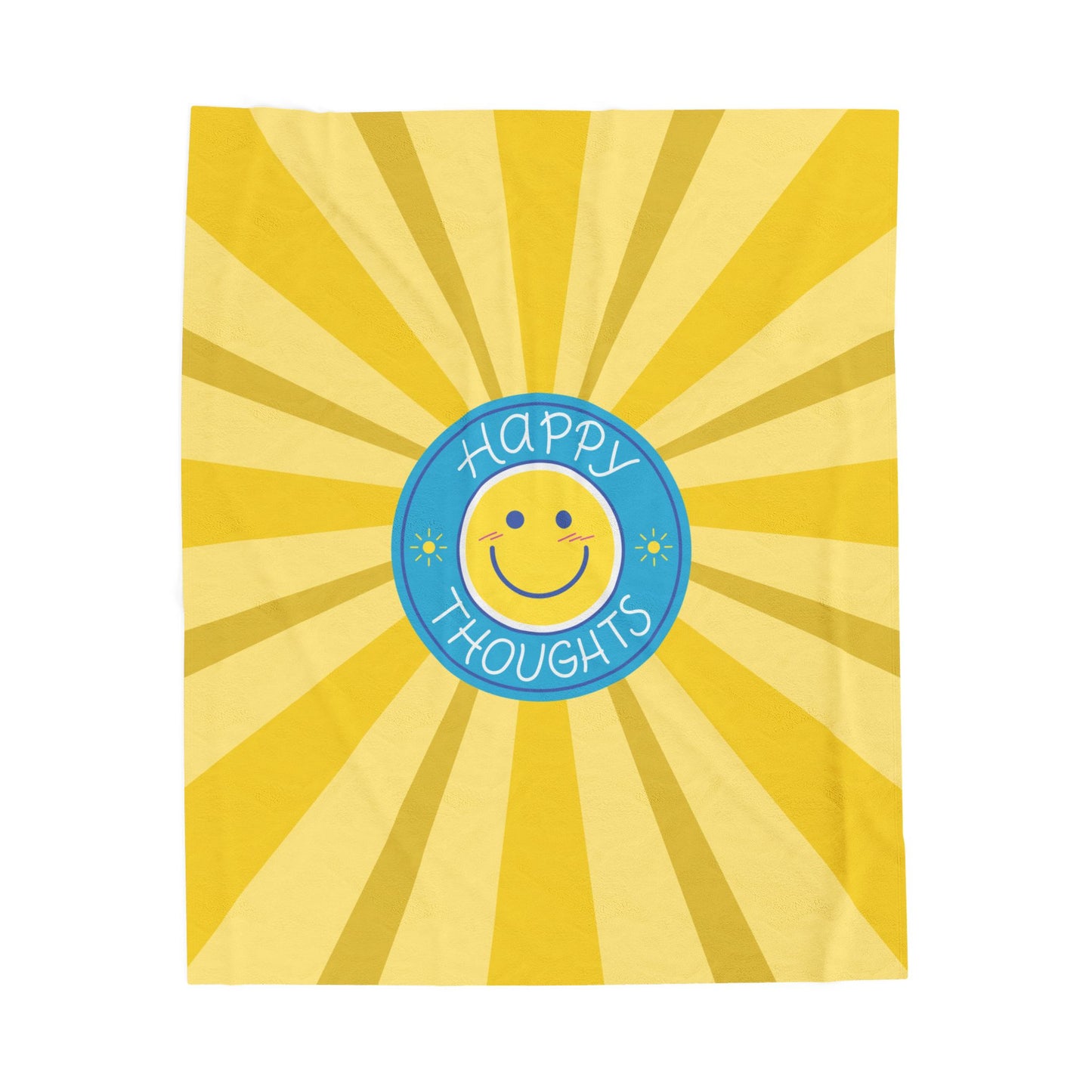 Happy Thoughts Velveteen Plush Blanket — Sunshine Smiley Throw for Kids & Positive Vibes