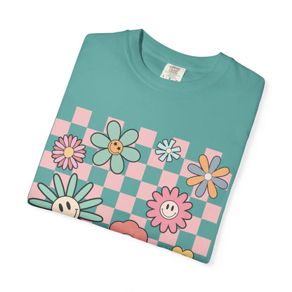 Smiley Flower Checkerboard T-Shirt