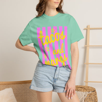 T-Shirt — "tacos and margs" Pink Stripe Graphic Tee