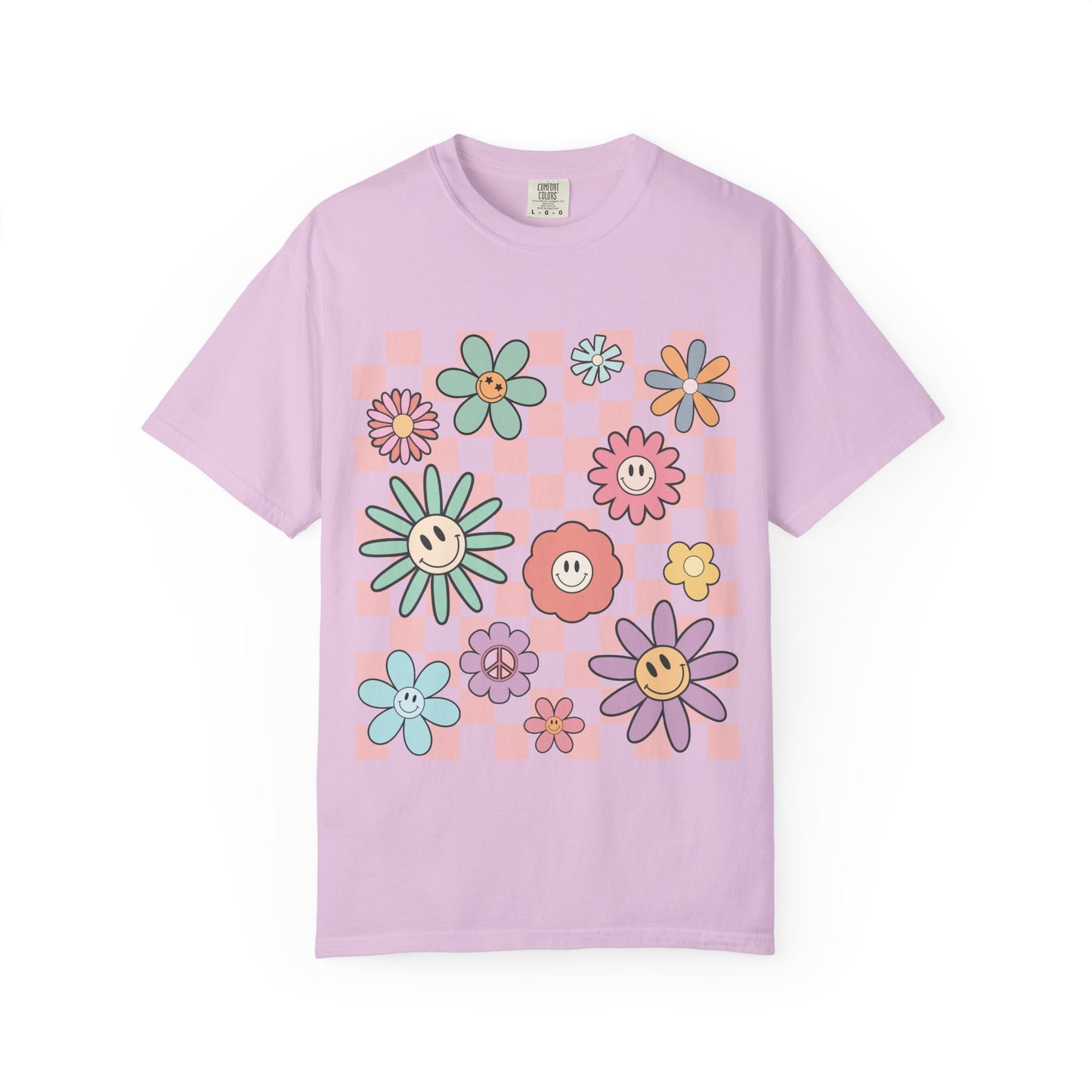 Smiley Flower Checkerboard T-Shirt