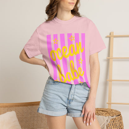 Ocean Babe Graphic T-Shirt — Pink Stripe Beach Tee