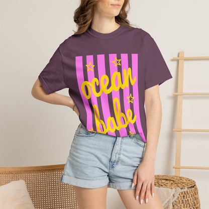 Ocean Babe Graphic T-Shirt — Pink Stripe Beach Tee