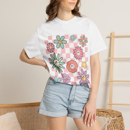 Smiley Flower Checkerboard T-Shirt